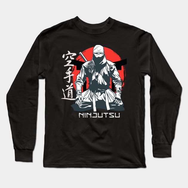 Ninjutsu Ninja Retro Vintage Samurai Warrior Long Sleeve T-Shirt by Kribis